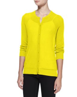 Womens Pique Stitch Silk Cashmere Cardigan, Yellow   Yellow (MEDIUM)