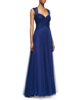 Womens Sleeveless Draped Sweetheart Neck Gown, Royal Blue   Monique Lhuillier  