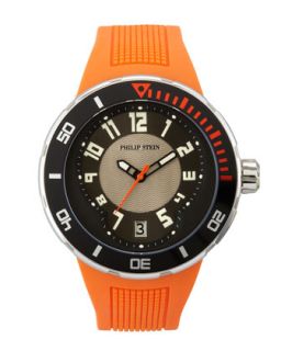 Mens 46mm Sport Watch with Rubber Strap, Orange   Philip Stein   Orange (46mm ,