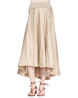 Womens Fold Over Linen Blend A Line Skirt, Tan   Donna Karan   Sisal (4)
