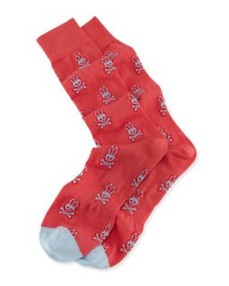 Mens Bunny Print Knit Socks, Coral   Psycho Bunny   Coral