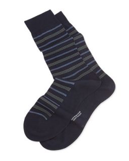 Mens Mid Calf Neat Stripe Knit Socks, Navy   Pantherella   Navy