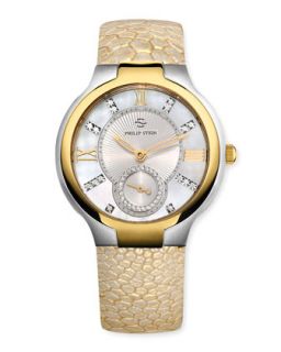 Small Two Tone Mother of Pearl Diamond Watch Head   Philip Stein   Gold/Silver