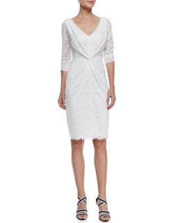 Womens 3/4 Sleeve V Neck Lace Dress, Snow   Laundry by Shelli Segal   Snow (6)
