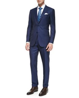 Mens Rope Stripe Wool Suit, Blue   Ermenegildo Zegna   Blue (44R)