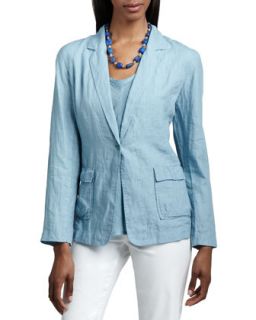 Womens Linen One Button Jacket, Petite   Eileen Fisher   Bayberry(lt blue) (PP