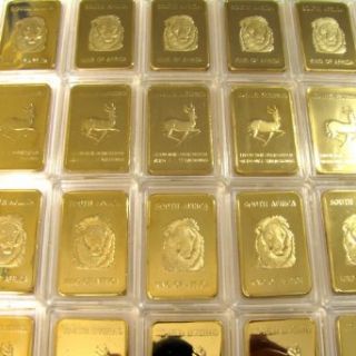 100 (One Hundred) 1 Troy Ounce Krugerrand Bars 24k .999 Gold Clad Art Bars + Bonus Gold Buffalo Nickel Precious Metals Raw Materials
