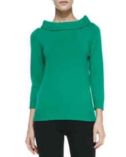 Womens Cashmere Cuff Neck Sweater, Emerald   Michael Kors   Emerald (MEDIUM)