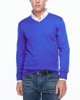 Mens Tipped V neck sweater, blue   Blue (X LARGE)