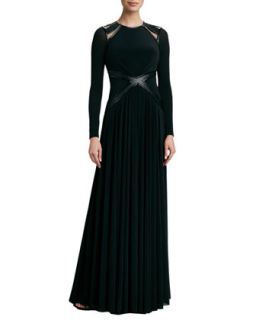 Womens Leather Trim Long Sleeve Gown   Catherine Deane   Black (8)