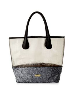 Witchcraft Clear Embossed Sequined Tote Bag, Gunmetal   Deux Lux