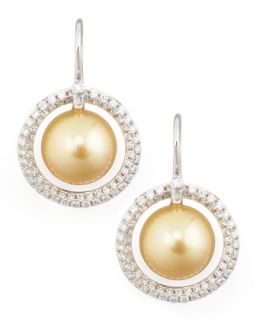 Golden South Sea Pearl & Diamond Halo Earrings, 1.15ct   Eli Jewels   Gold