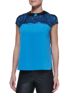 Womens Lace Top Leather Collar Blouse   Robert Rodriguez   Blue (6)