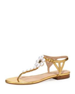 shelby pearly flower thong sandal, gold   kate spade new york   Gold (39.5B/9.
