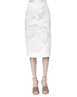Womens Rose Applique High Waist Midi Skirt, White   Stella McCartney   White