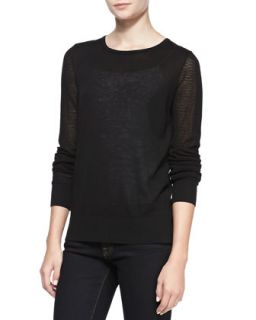 Womens Pique Stitch Silk Cashmere Top, Black   Black (MEDIUM)