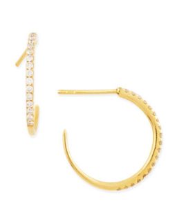 18k Yellow Gold & Pave White Diamond Micro Hoop Earrings   Bessa   Yellow (18k )
