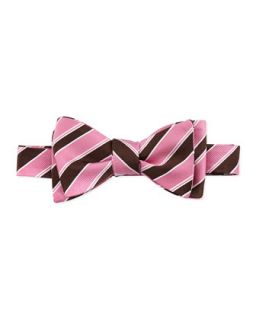 Mens Grosgrain Stripe Silk Bow Tie, Pink   Pink