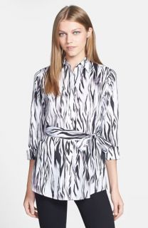 Foxcroft Watercolor Zebra Print Cotton Tunic Shirt