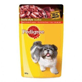 Pedigree Beef Chunks in Sauce Made From Real Meat Dog Food & Appetizer 150 G. Product of Thailand  Dry Pet Food 