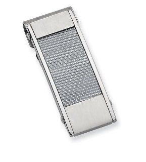 Mens Gray Carbon Fiber Stainless Steel Money Clip Jewelry