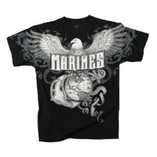 Rothco Vintage Black "Marines", Eagle, Globe and Anchor Print T Shirt Clothing