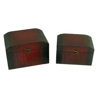 Keystone Red Leather Jewelry Box with Curved Design   Set of 2   Womens Jewelry Boxes