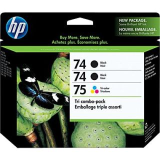 HP 74/74/75 Black and Tricolor Ink Cartridges (CD976FN), Combo 3/Pack