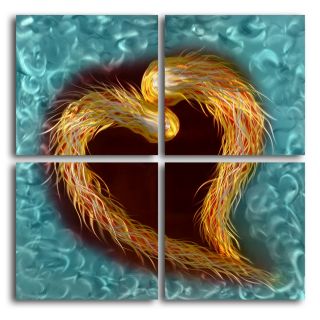 Fire Feathered Heart 4 Piece Handmade Metal Wall Art  32W x 32H in.   Wall Sculptures and Panels
