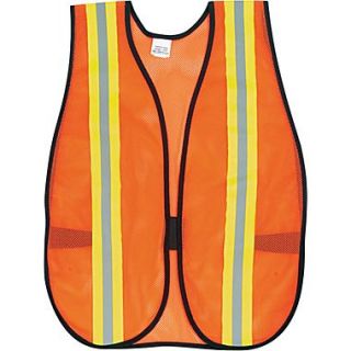 MCR Crews, Inc. Orange Safety Vest, 2 Reflective Strips, Polyester, Side Straps, One Size
