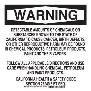 Brady 18187 Self Sticking Polyester, 10" X14" Warning Sign Legend, "Detectable Amounts Of Chemicals Or Substances Known To The State Of California?" Industrial Warning Signs