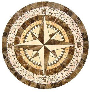 Marble Medallion Mosaic Floor Tile Compass Star Design 36"    