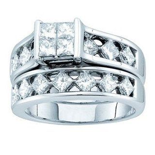 2 Carat Princess Diamond 14k White Gold Vintage Bridal Set Ring SeaofDiamonds Jewelry