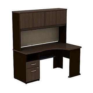 Bush Cubix Expandable Corner Desk w/ 60 Hutch   Euro Beech/Slate Gray