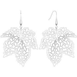 316L Surgical Stainless Steel Micro Thin Laser Cut Maple Leaf Dangle Earring   45mm Width, 70mm Length, 0.6mm Thickness   Sold As A Pair Jewelry