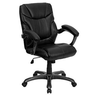 Flash Furniture Mid Back Leather Overstuffed Office Chair, Black