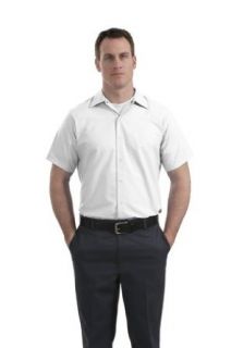 Upscale Men's Cotton Blend Short Sleeve Pocketless Snap Workwear Dress Shirt   White Clothing