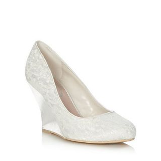 Debut Ivory high wedge heeled lace court shoes