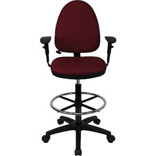 Flash Furniture Mid Back Fabric Multi Functional Drafting Stool with Arms and Adjustable Lumbar Support, Burgundy