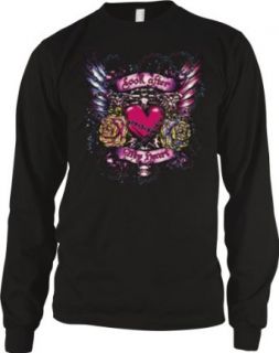 Look After My Heart Mens Tattoo Thermal Shirt, Heart with Flowers Wings And Chains Old School Love Tattoo Long Sleeve Thermal Clothing