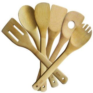 Bamboo Kitchen Utensils, Cool Looking Cooking Tool Set   6 Wooden Spoons and Spatula Perfect for Your Cookware, Great Kitchen Utensil Set for Cooking and Serving   Risk Free 60 Day Money Back Guarantee Spatulas Kitchen & Dining