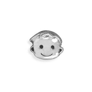 Cute Boy Bead Sterling Silver Little Boys Face Story Bead Charm Bead Is 9mm   JewelryWeb Bead Necklace Jewelry