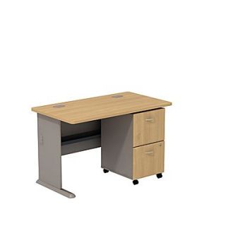 Bush Cubix 48W Desk w/ 2 Dwr Mobile Ped (F/F)   Danish Oak/Sage