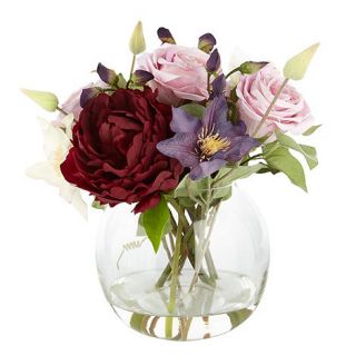 Grey Rose by Jane Packer Purple mixed flower arrangement in glass bowl