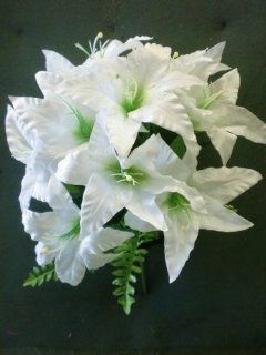 Tanday #(1464) Cream Realistic Looking Luxury Silk Casablanca Lily Flower Bush 24" w/ 14 flowers (7" wide).  Other Products  