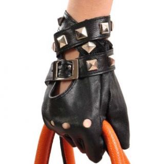 May&Maya Women's Cut Fingerless Rivet Premium Leather Driving Gloves Clothing