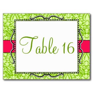 Green Damask Wedding Reception Table Numbers Postcard