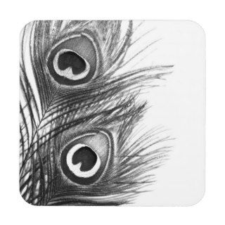 Black and White Peacock Feather Coasters