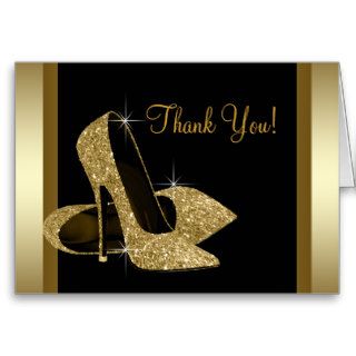 Black and Gold High Heel Shoe Thank You Greeting Cards