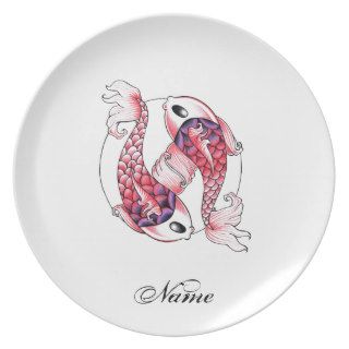 Cool Oriental Japanese pink Koi Carp Yin Yang Plates